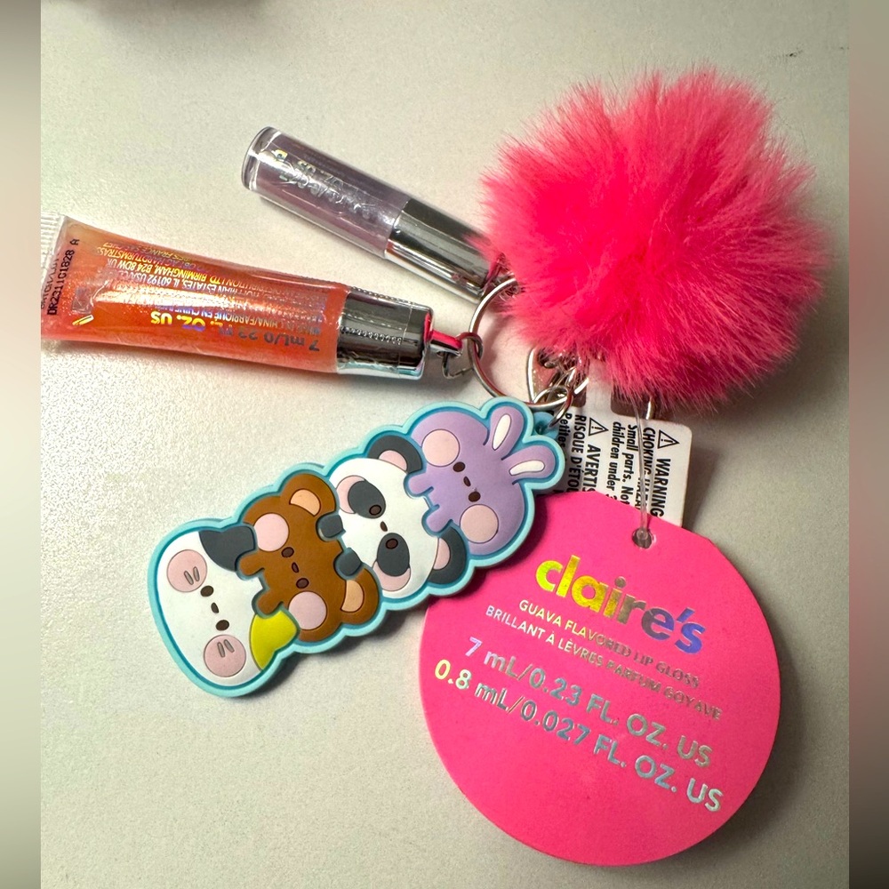 Initial Hot Pink Lip Gloss Keychain
